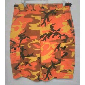 Camouflage Cargo Shorts Orange Brown Yellow Size Small 27-31 X 11